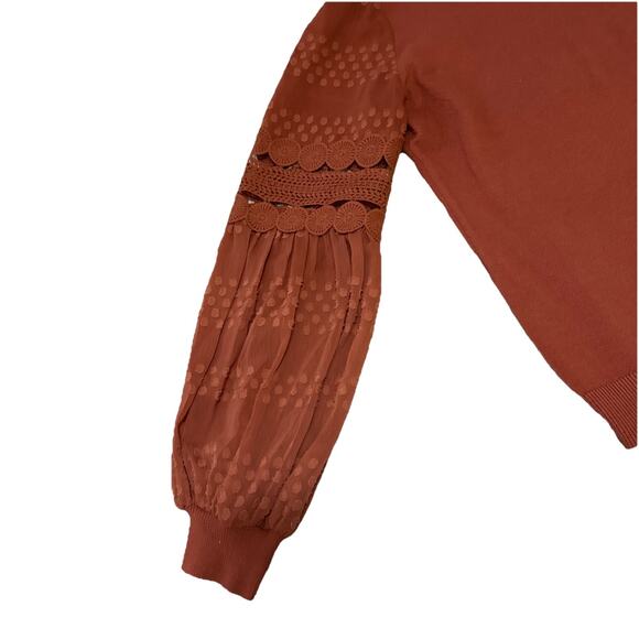 SIONI MILANO PLUS SIZE M RUSSET ORANGE SWEATER LACE SLEEVES FALL AUTUMN PUMPKIN - Picture 2 of 11